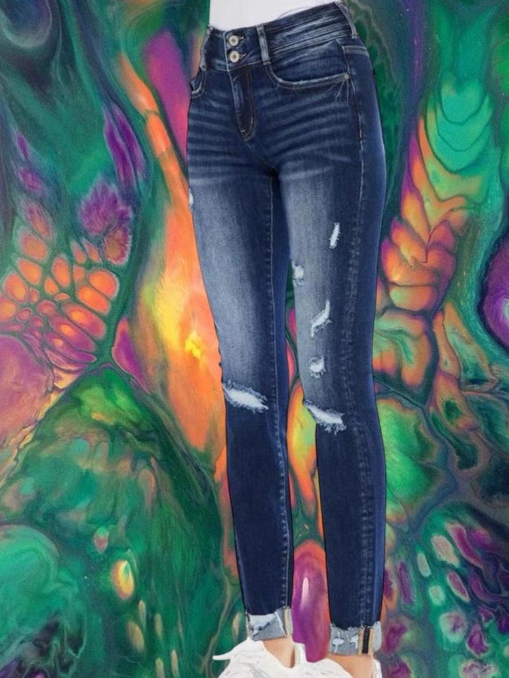 KanCan Maurice’s Dark Blue Mid-Rise Distressed Skinny Jeans